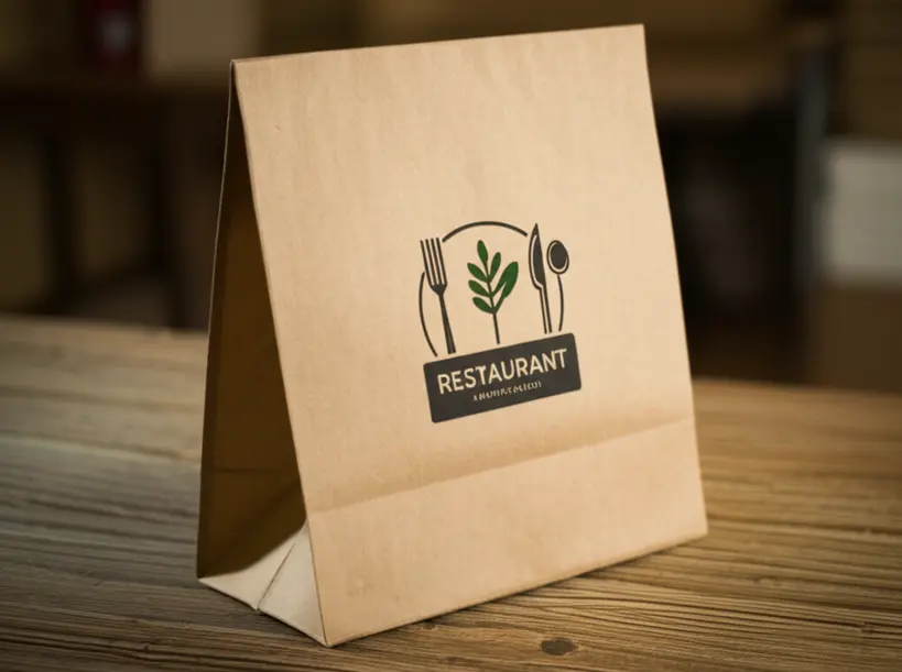 Embalagem Kraft personalizada com logo de restaurante de delivery sustentável