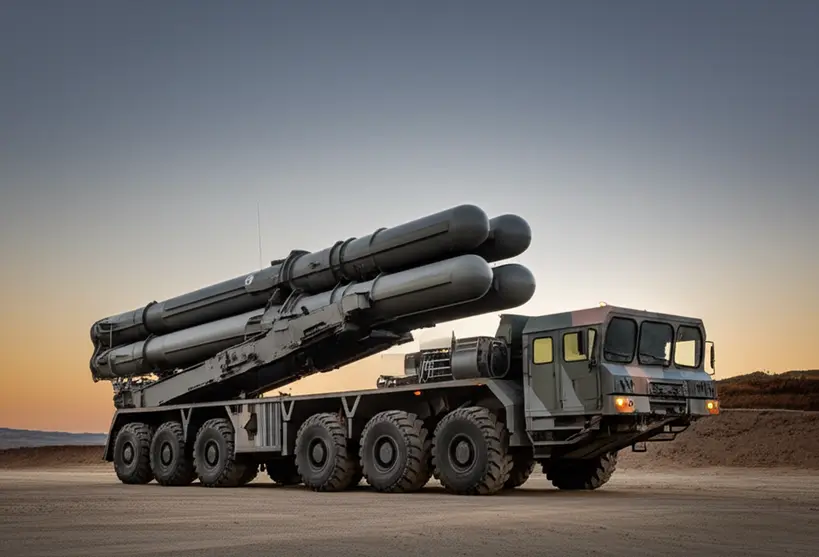 Mísseis balísticos intercontinentais DF-41 em plataforma móvel durante desfile militar chinês.