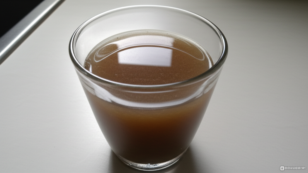 Copo de água com psyllium em pó misturado, mostrando a formação de um gel viscoso.