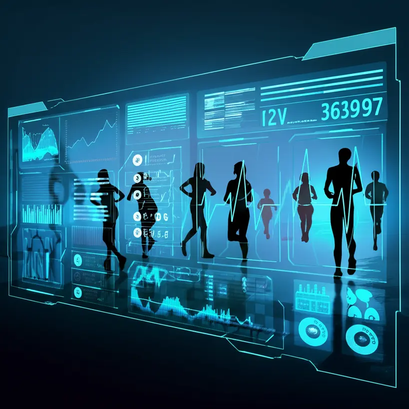 Análise de Dados de Saúde por IA Gráficos de dados de saúde sendo analisados por inteligência artificial em uma interface futurista