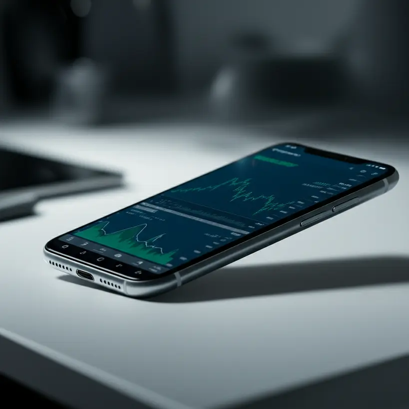 Aplicativo de investimento com gráficos financeiros Smartphone exibindo gráficos de ações e investimentos em um app moderno