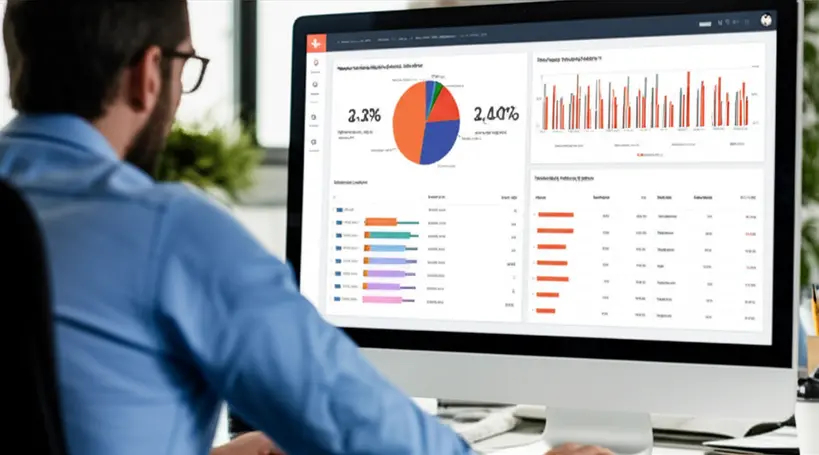 Gestão de clientes com HubSpot CRM Pessoa analisando dados de clientes em um painel do HubSpot CRM